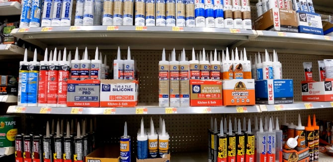 Caulk section in retail store