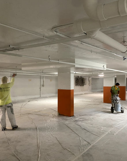 Underground parking garages interior painting and parking spot numbering project in Lincolnwood project photo 2